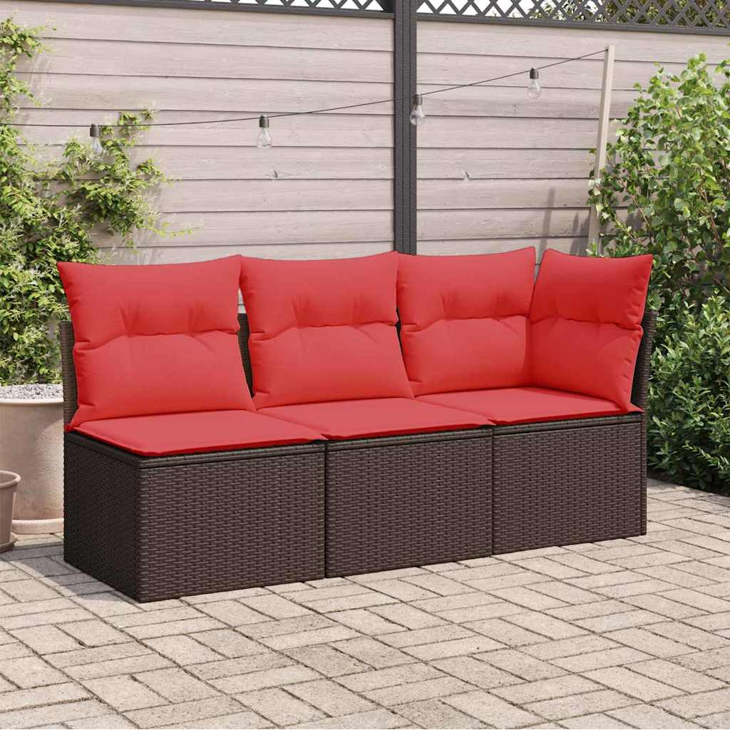 Garden Sofa with Cushions 3-Seater Brown Poly Rattan